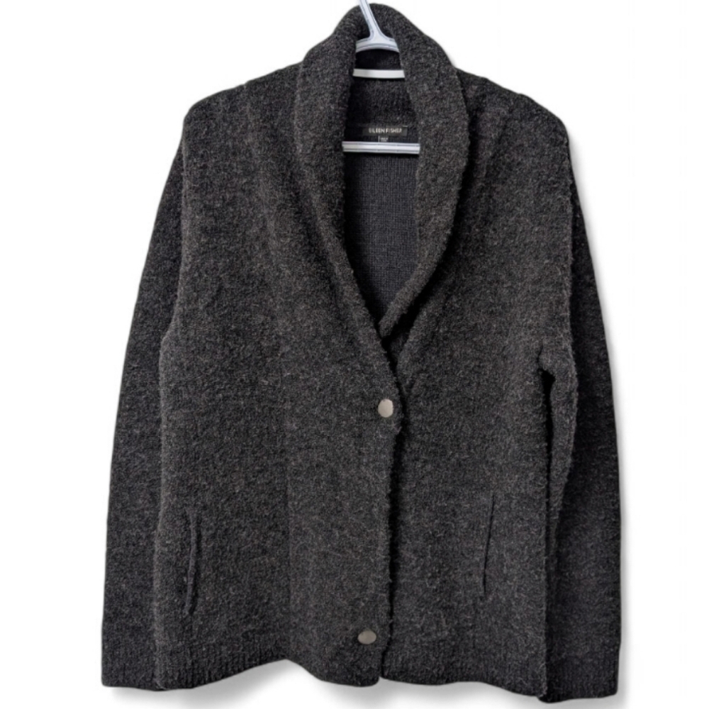 Eileen Fisher Boucle Wool Knit High Collar Jacket